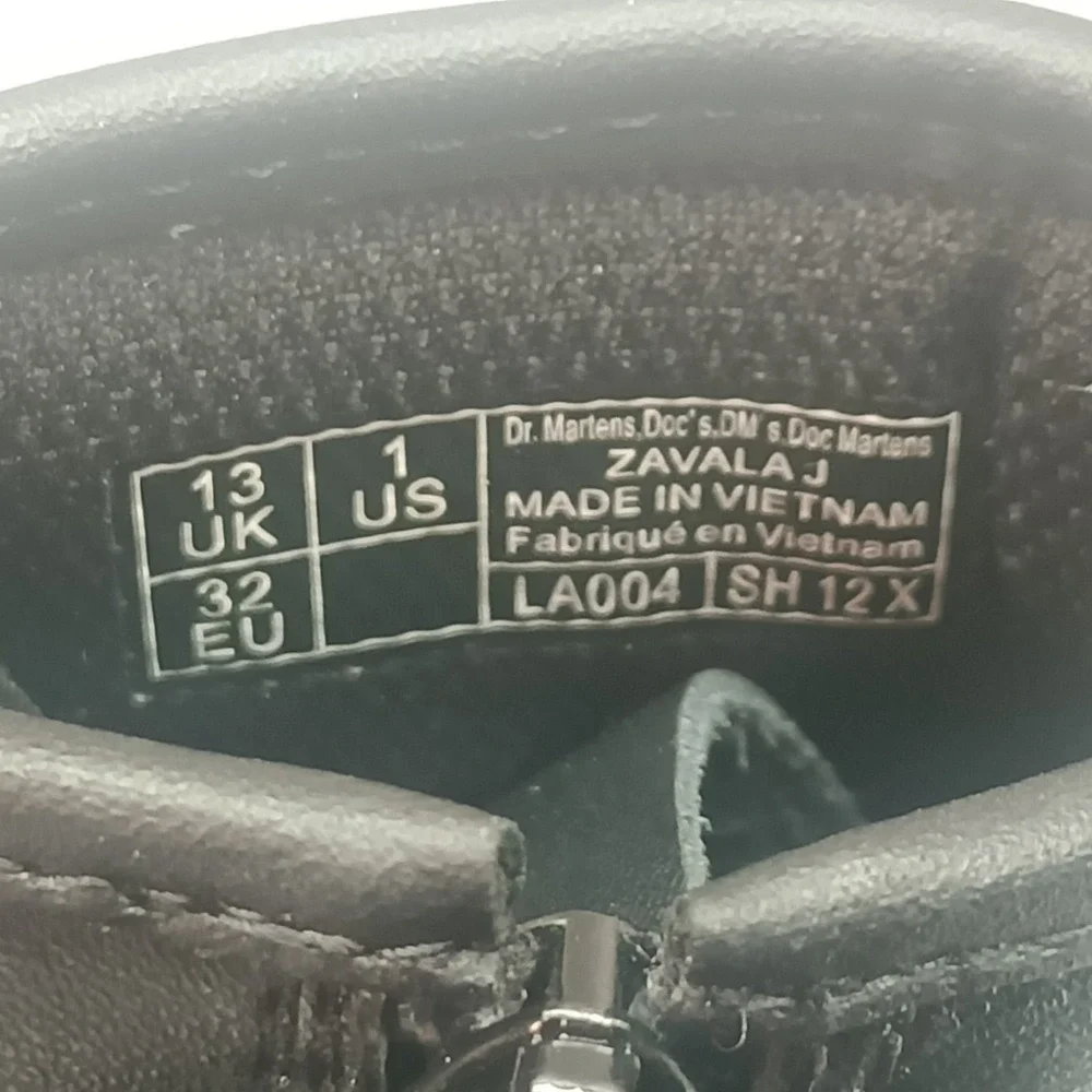 Dr. Martens Zavala J Kids Combat Boots Black Lace Up Side Zip Size 1 Casual